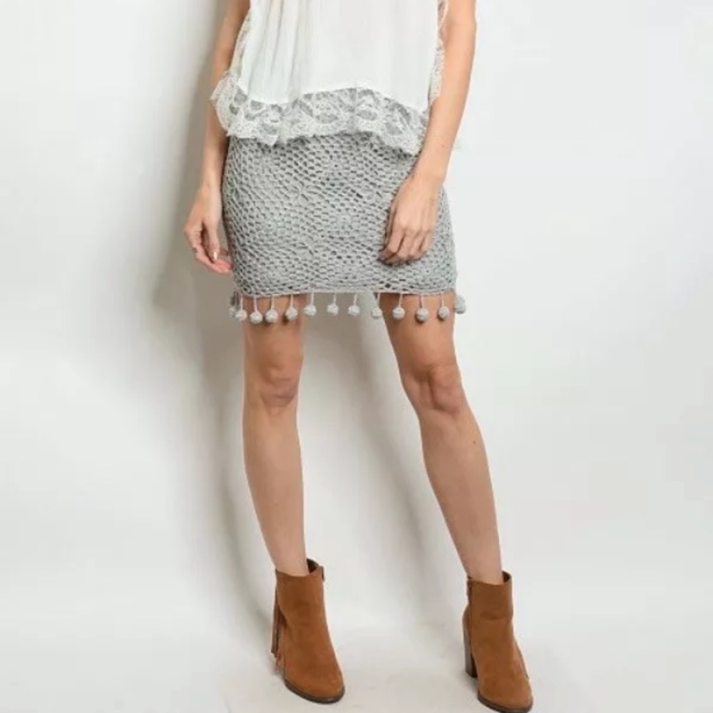Boutique Gray Crochet Mini Skirt New